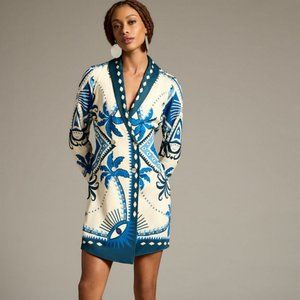 Anthropologie Farm Rio Long-Sleeve Blazer Blue White Mini Dress